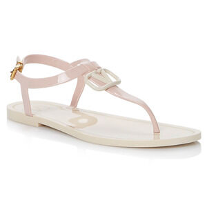 Valentino Rockstud Pink V Logo PVC Thong Rubber Jelly Ankle Strap Flat Sandal 41